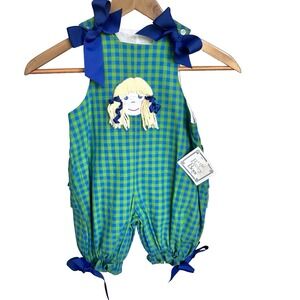 The Bailey Boys Plaid Romper 1pc Outfit Big Bow Shortalls Baby Girl sz 24m Set